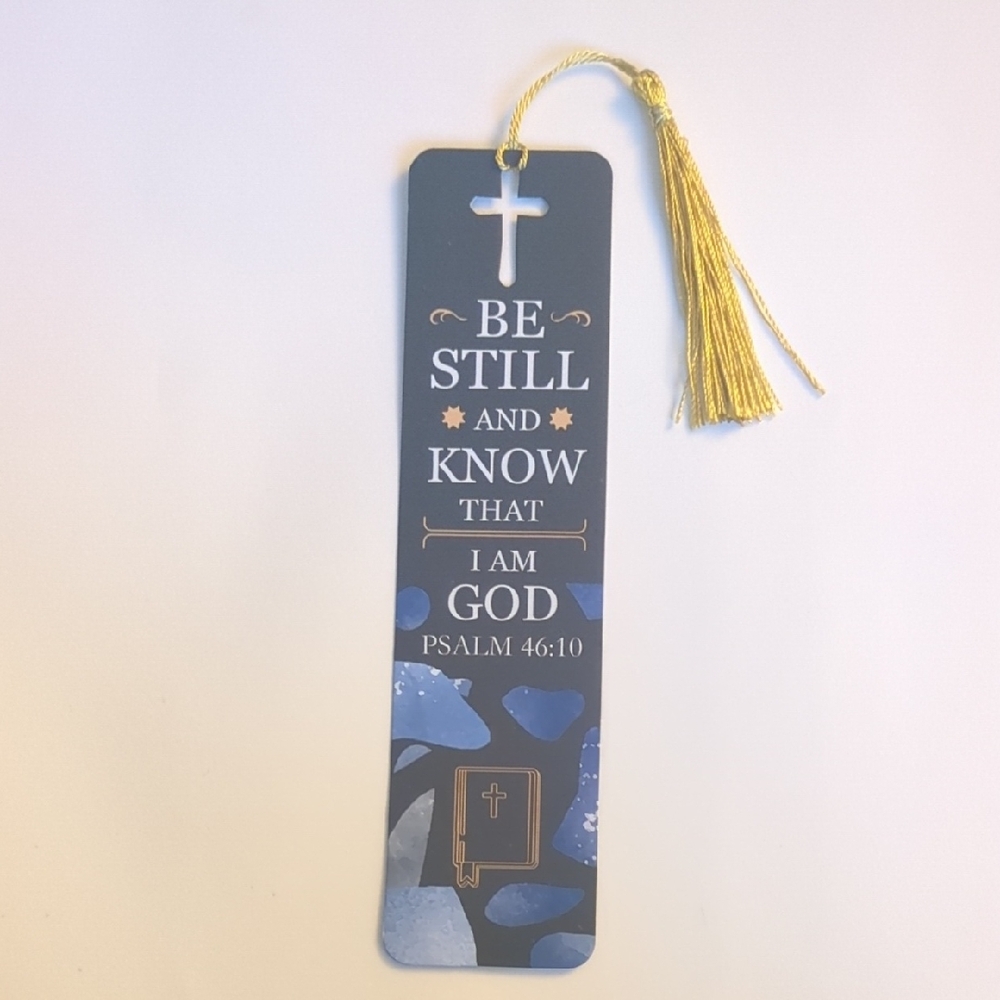 Blue Christian Religious Bookmark with Gold Tassel